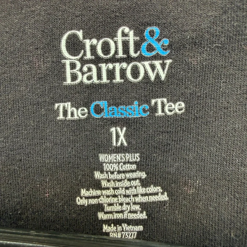 Croft & Barrow The‎ Classic Tee Womens 1X Black Pink Heart Print Long Sleeve Top